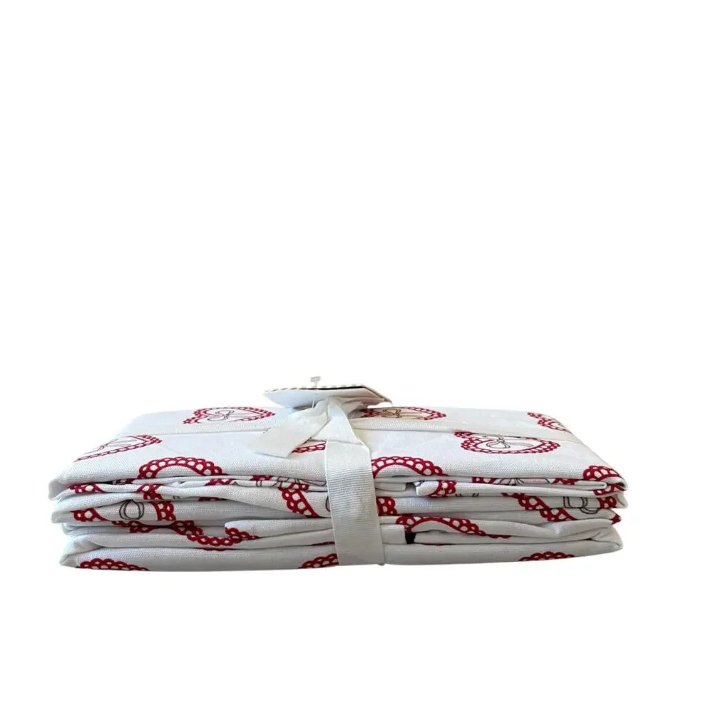 Valentine Heart Cloth Napkins 18x18 Cotton Pink Red White Set of 4 XO Love NEW